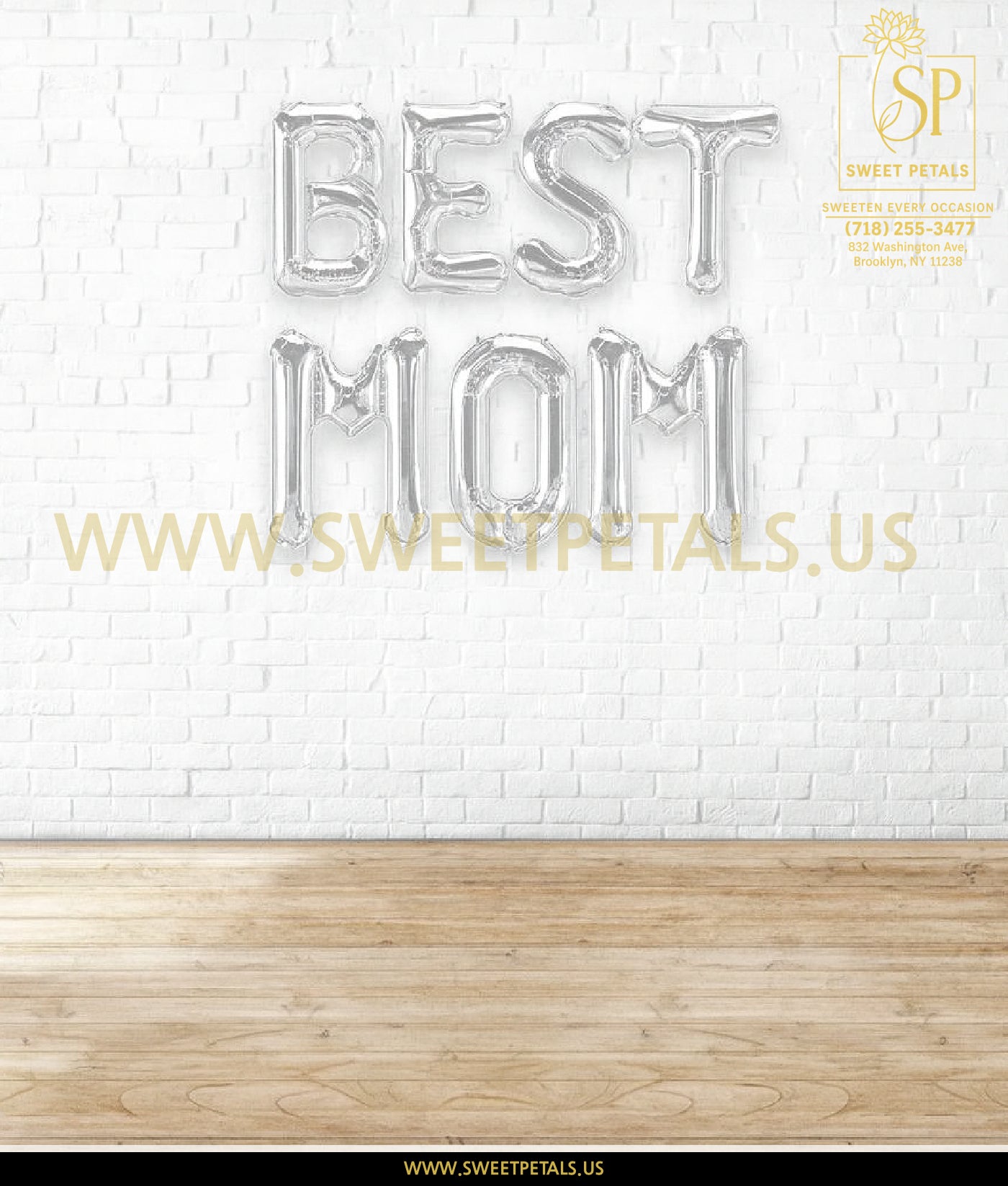 16" BEST MOM Alphabet Foil Balloons Banner - SILVER - Air-Filled - NON FLYING / NO HELIUM