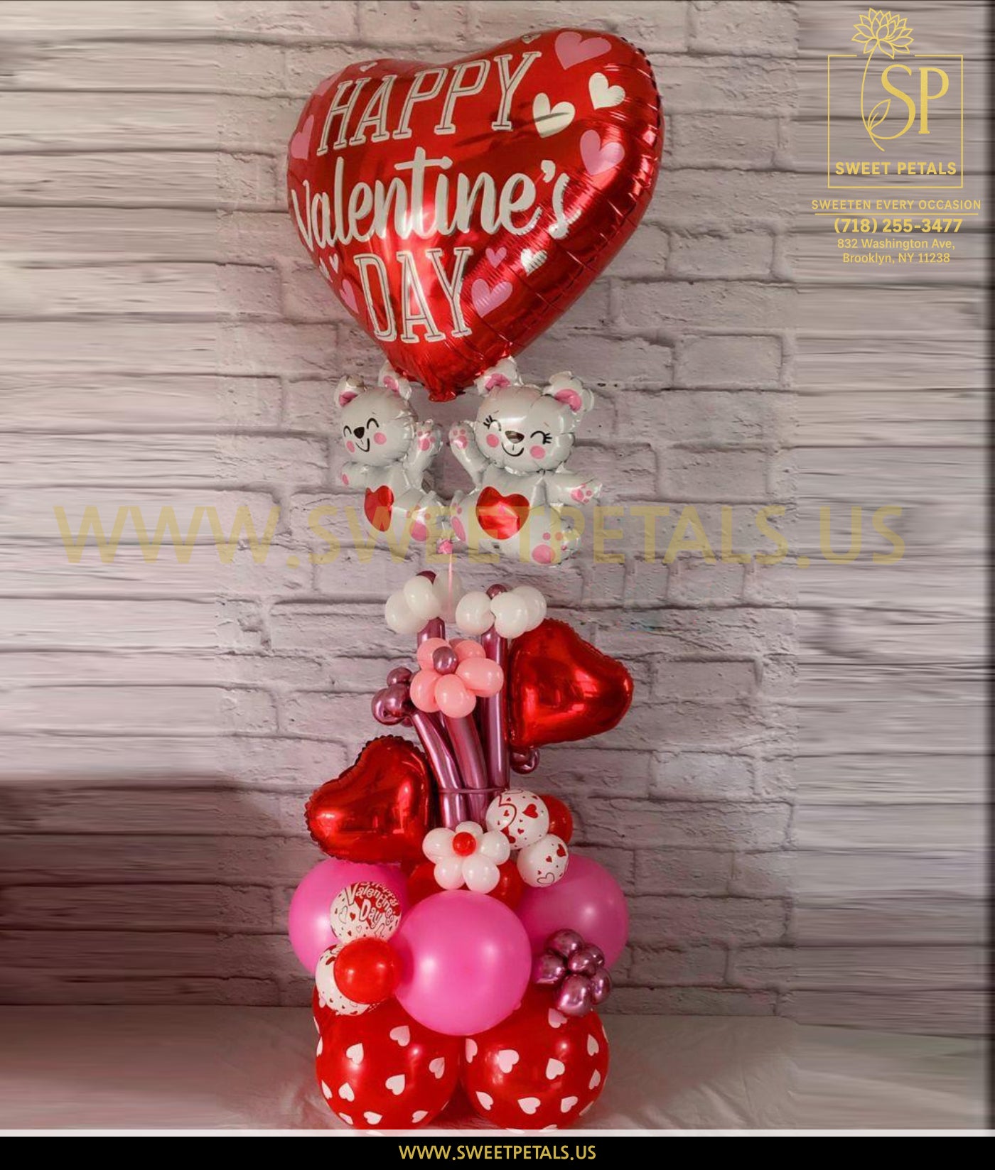 Cupid Cuddles Valentine Balloon Tower with cute Valentines Day balloons, festive valentine balloon arrangements, and romantic valentine's day balloon gifts