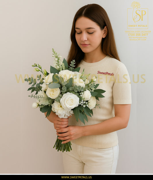 Elegant White Rose Bridal Bouquet