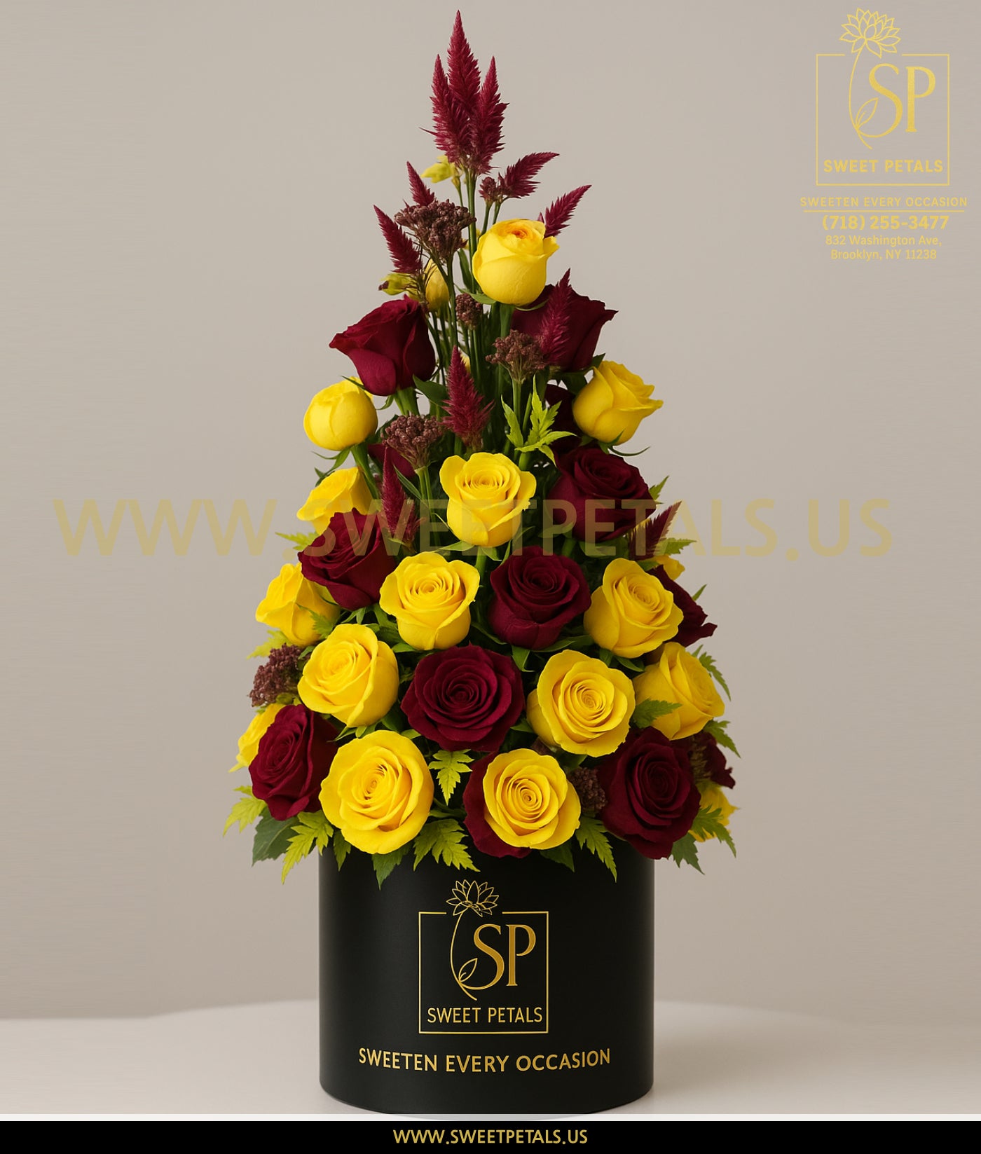 Golden Ruby Tower Vase- Flowers Tree