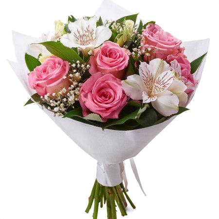 Where Love Grows | Pink Rose & White Alstroemeria Bouquet | Fresh Flower Gift