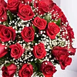 Bunch of 50 Scarlet Red Roses with Baby's Breath – Luxury Rose Vase Arrangement