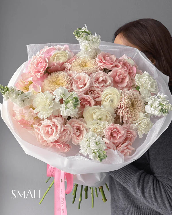Blush Cloud Round Bouquet | Luxury Blush Lisianthus, Ranunculus & Chrysanthemum Gift for Weddings, Birthdays & Romance
