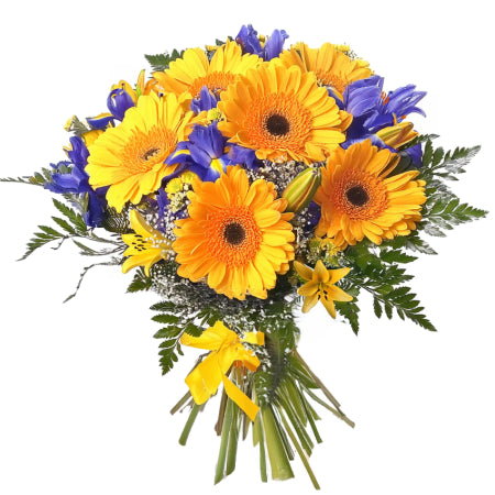 Spring Mix Gerbera Daisy, Iris & Lily Bouquet | Vibrant Fresh Flower Gift