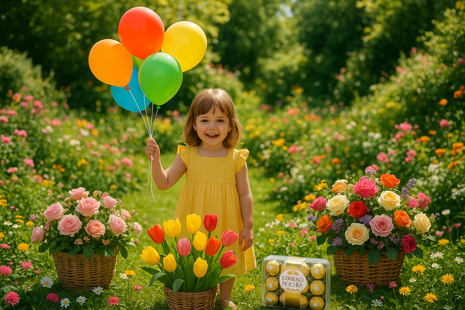 want bouquets and more flowers, and girl should be outside, in garden and chocolates, i need in ferreros box,