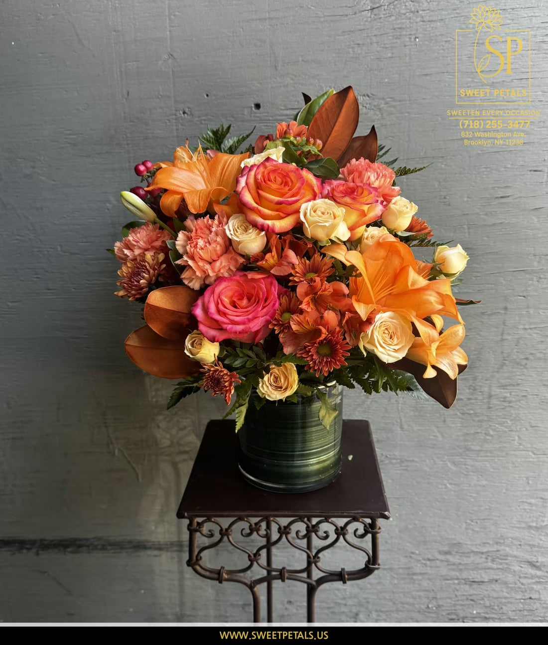 Fall flower arrangement for Thanksgiving by Flowers by SweetPetals Brooklyn