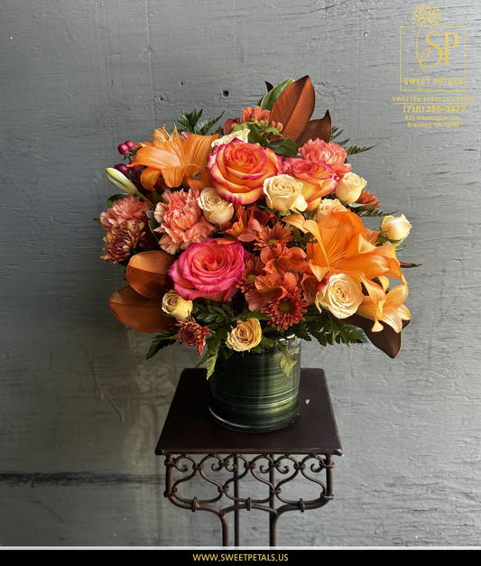 Fall flower arrangement for Thanksgiving by Flowers by SweetPetals Brooklyn