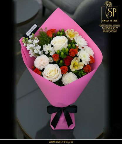Handcrafted Red & White Rose Bouquet