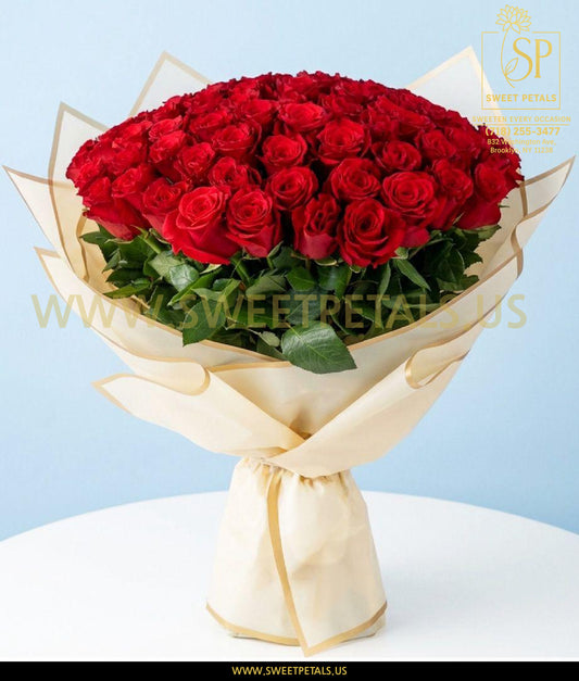 Happy valentine rose bouquet featuring unique valentines flowers with fresh red valentine rose flowers wrapped in elegant cream paper