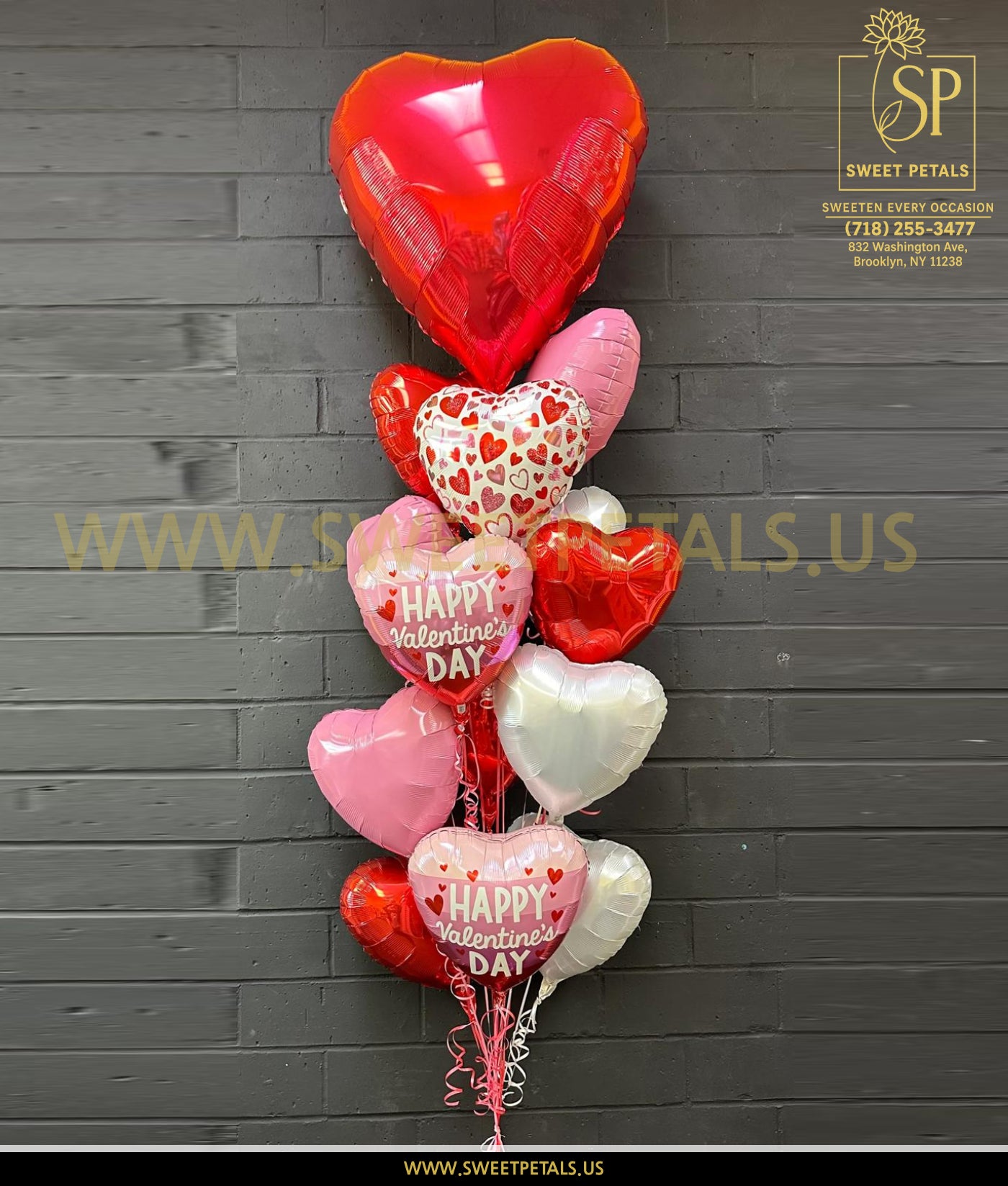 Forever Hearts Valentine Balloon Bouquet featuring happy valentines balloons with red, pink, and white heart-shaped balloons, be my valentine balloon design, perfect for valentines balloon displays and romantic celebrations.