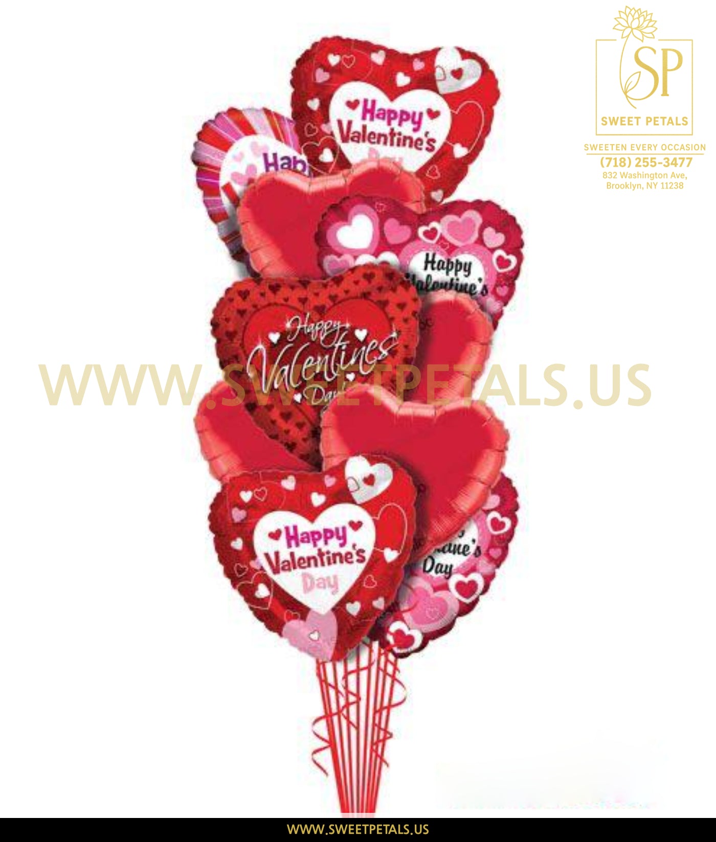 Happy Hearts Valentine Balloon Bouquet with heart-shaped foil and valentine's day helium balloons, part of elegant valentine's day balloon arrangements and perfect to pair with valentine's bobo balloons.