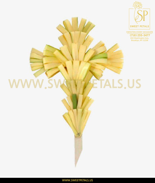 Undecorated palm cross made by folding palm into cross, simple Easter decoration and religious gift idea