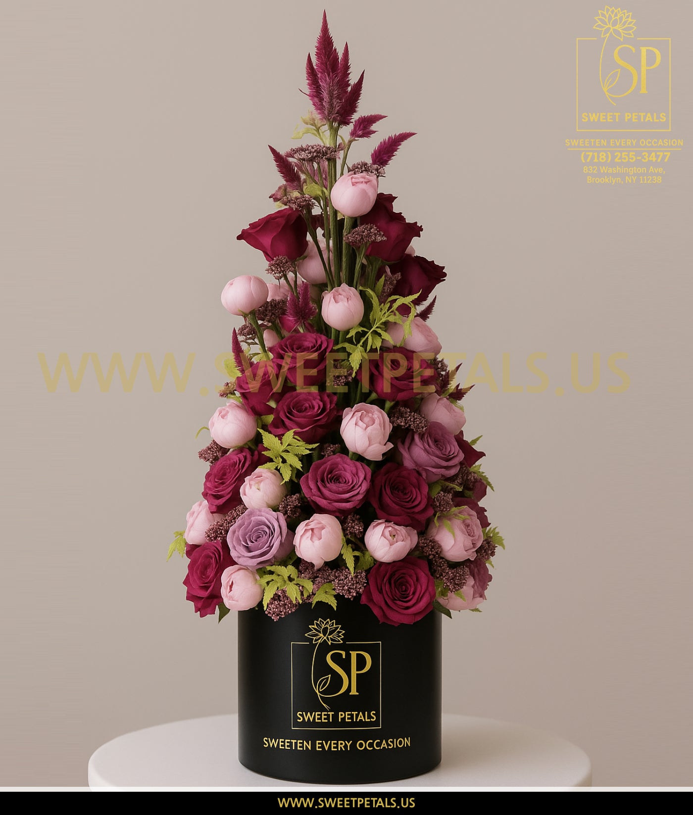 Royal Burgundy & Blush Tower Vase – Flowers Tree