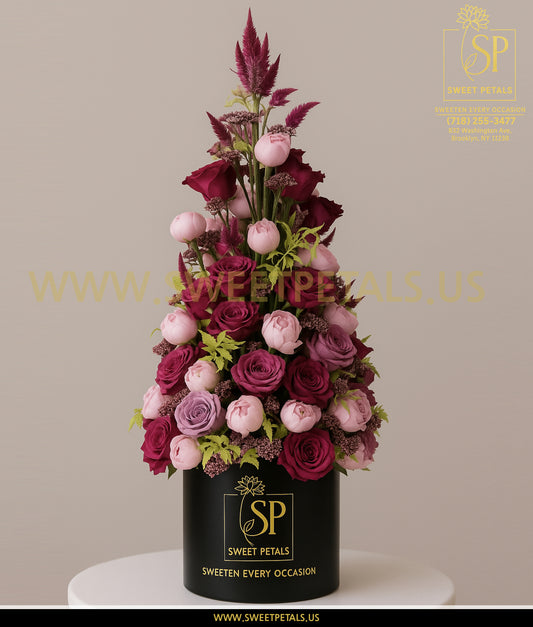 Royal Burgundy & Blush Tower Vase – Flowers Tree