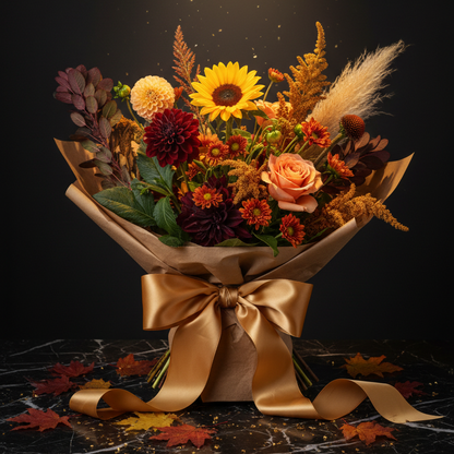 Autumn Harvest Luxury Bouquet | Premium Dahlia, Sunflower, Peach Rose, Mum, Amaranthus & Pampas Grass Fall Flower Arrangement for Birthdays, Anniversaries & Seasonal Gifting