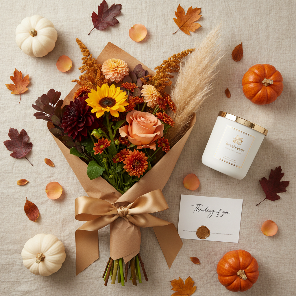 Autumn Harvest Luxury Bouquet | Premium Dahlia, Sunflower, Peach Rose, Mum, Amaranthus & Pampas Grass Fall Flower Arrangement for Birthdays, Anniversaries & Seasonal Gifting