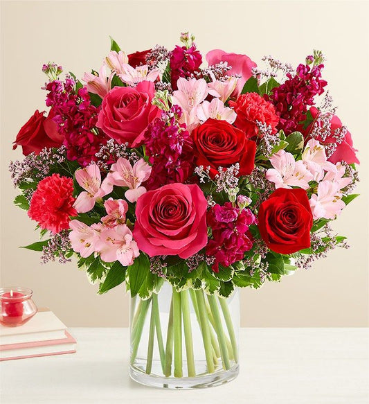 Passionate Hearts Red & Pink Rose Vase Arrangement | Luxury Mixed Flower Gift