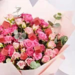 Blushing Pink Spray Rose & Chocolate Bouquet | Roses with Chocolates NYC