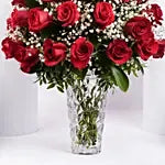 Bunch of 50 Scarlet Red Roses with Baby's Breath – Luxury Rose Vase Arrangement