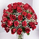 Bunch of 50 Scarlet Red Roses with Baby's Breath – Luxury Rose Vase Arrangement