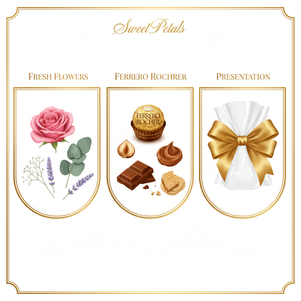 Ferrero Rocher Chocolate Flower Bouquet | Luxury Pink Rose, Baby's Breath, Lavender & Ferrero Rocher Gold Chocolate Gift Bouquet for Birthdays, Valentine's Day & Anniversaries
