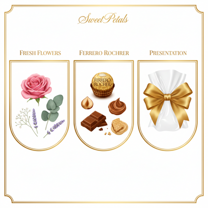 Ferrero Rocher Chocolate Flower Bouquet | Luxury Pink Rose, Baby's Breath, Lavender & Ferrero Rocher Gold Chocolate Gift Bouquet for Birthdays, Valentine's Day & Anniversaries