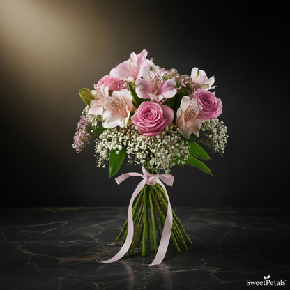 Pink Alstroemeria & Rose Bouquet | Luxury Fresh Pink Flower Gift for Birthdays & Romance