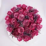 Luxury Magenta Spray Roses – Deep Pink & Purple Roses with Dusty Miller in Hat Box