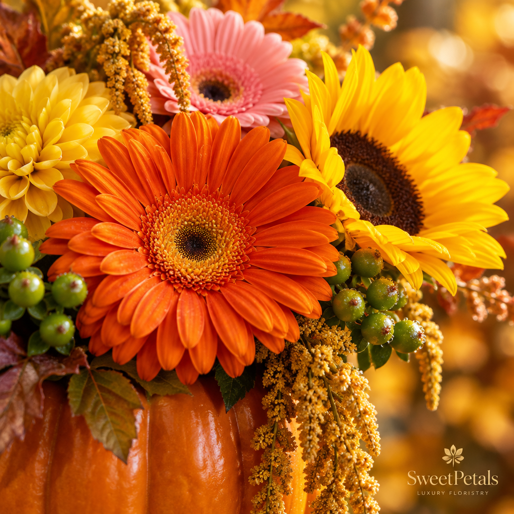 Autumn Pumpkin Vase Flower Arrangement