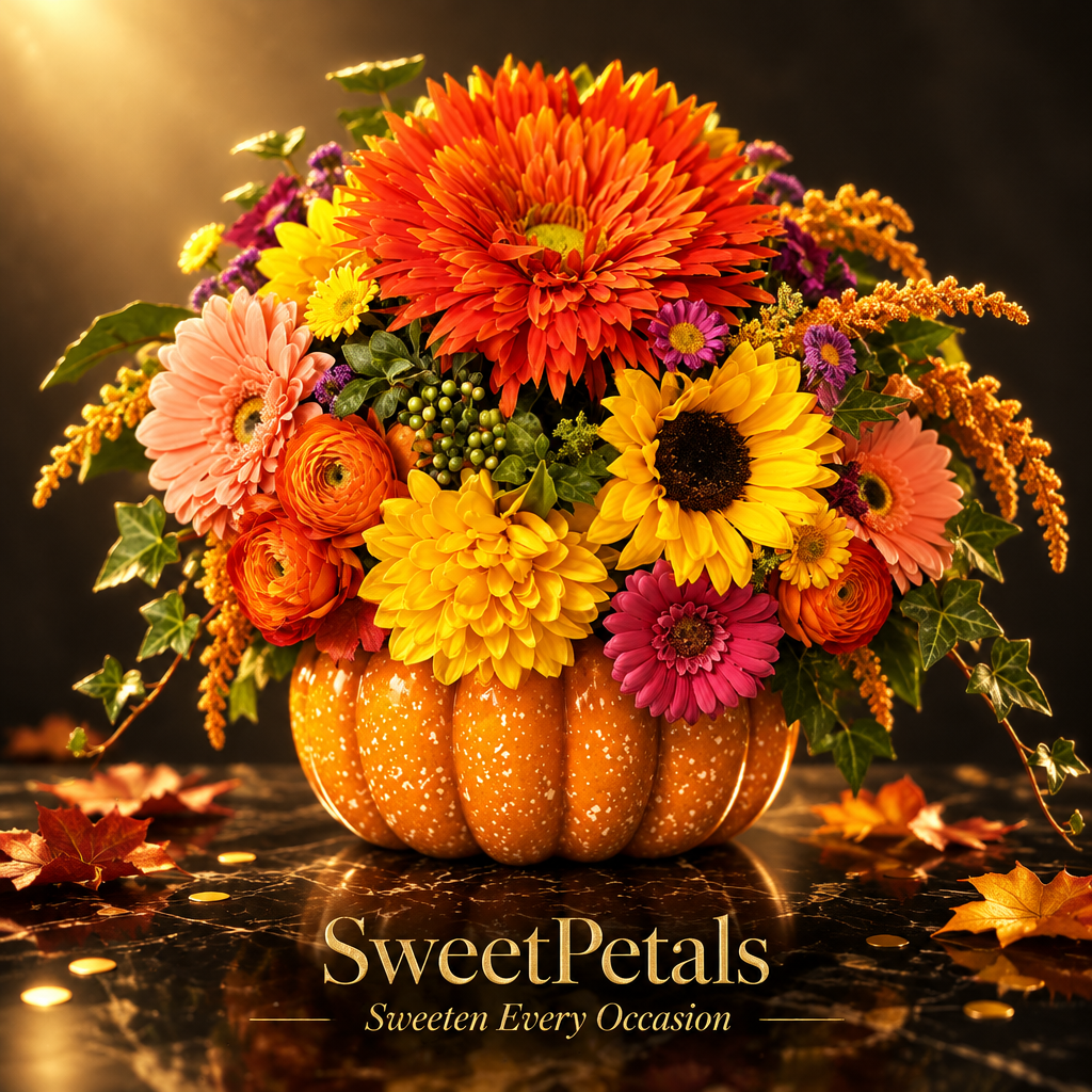 Autumn Pumpkin Vase Flower Arrangement
