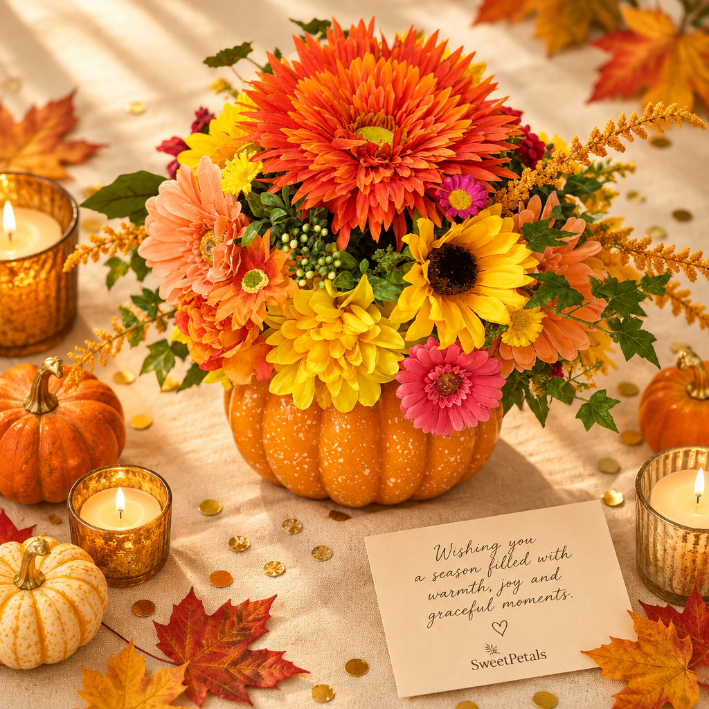 Autumn Pumpkin Vase Flower Arrangement