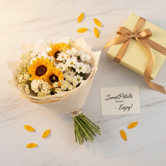 Sunlit Posy Sunflower & White Daisy Bouquet | Fresh Cheerful Flower Gift