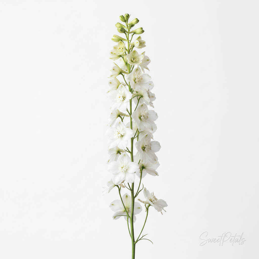 Pure White Garden Vase Arrangement | Luxury White Carnation, Alstroemeria & Delphinium Floral Gift in Clear Glass Vase for Sympathy, Weddings & Gifting